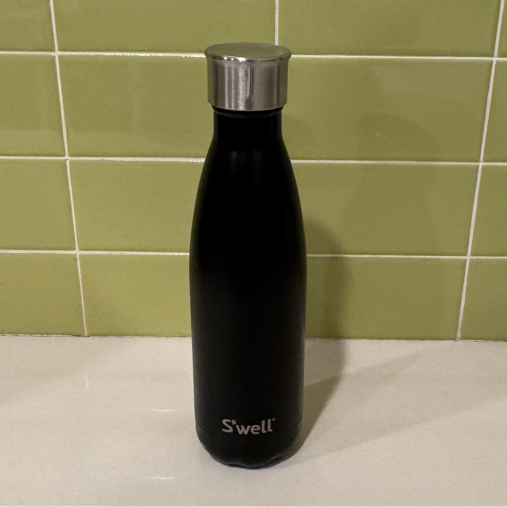 S'well Matte Black Water Bottle with Silver Cap and BMW Logo
